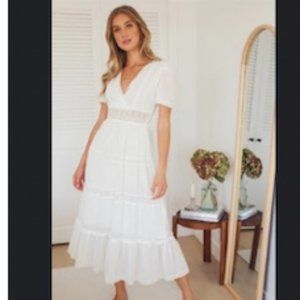 Folklore White Tiered Midi Dress